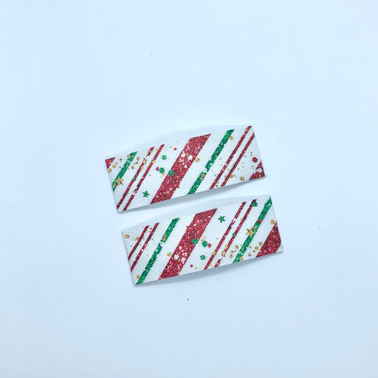 Christmas Stripes Print | Faux Leather Snap Clips | Large
