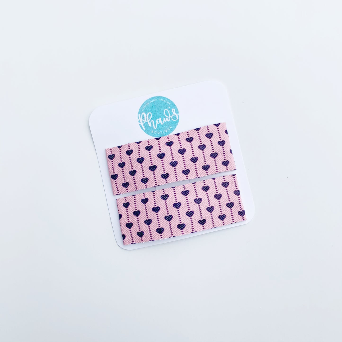 Navy Hearts Print | Faux Leather Snap Clips | Large
