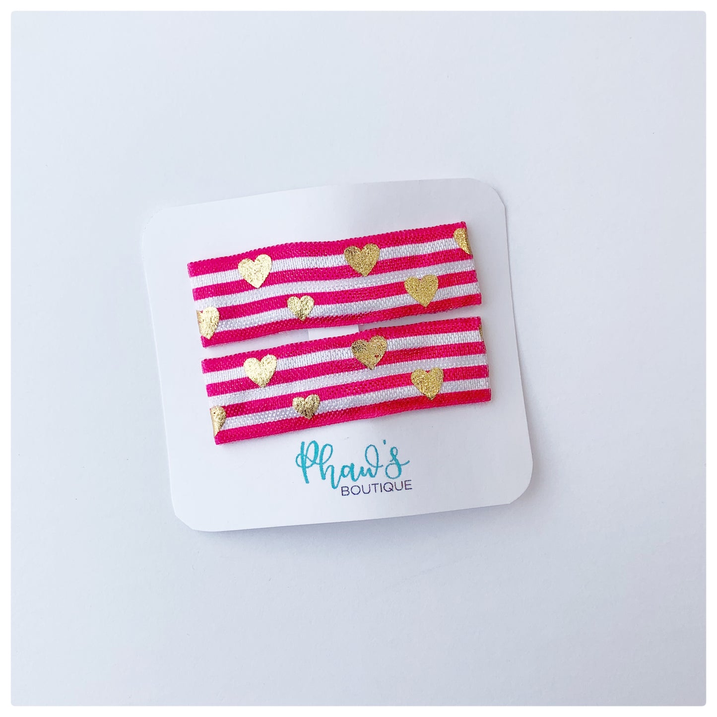 Dark Pink with Gold Heart Pattern | Snap Clips | 3 Size Options