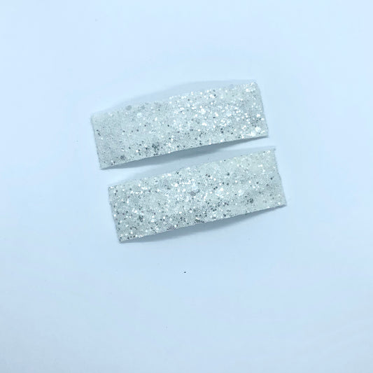 White Sparkle - Faux Leather Snap Clips | Size Large