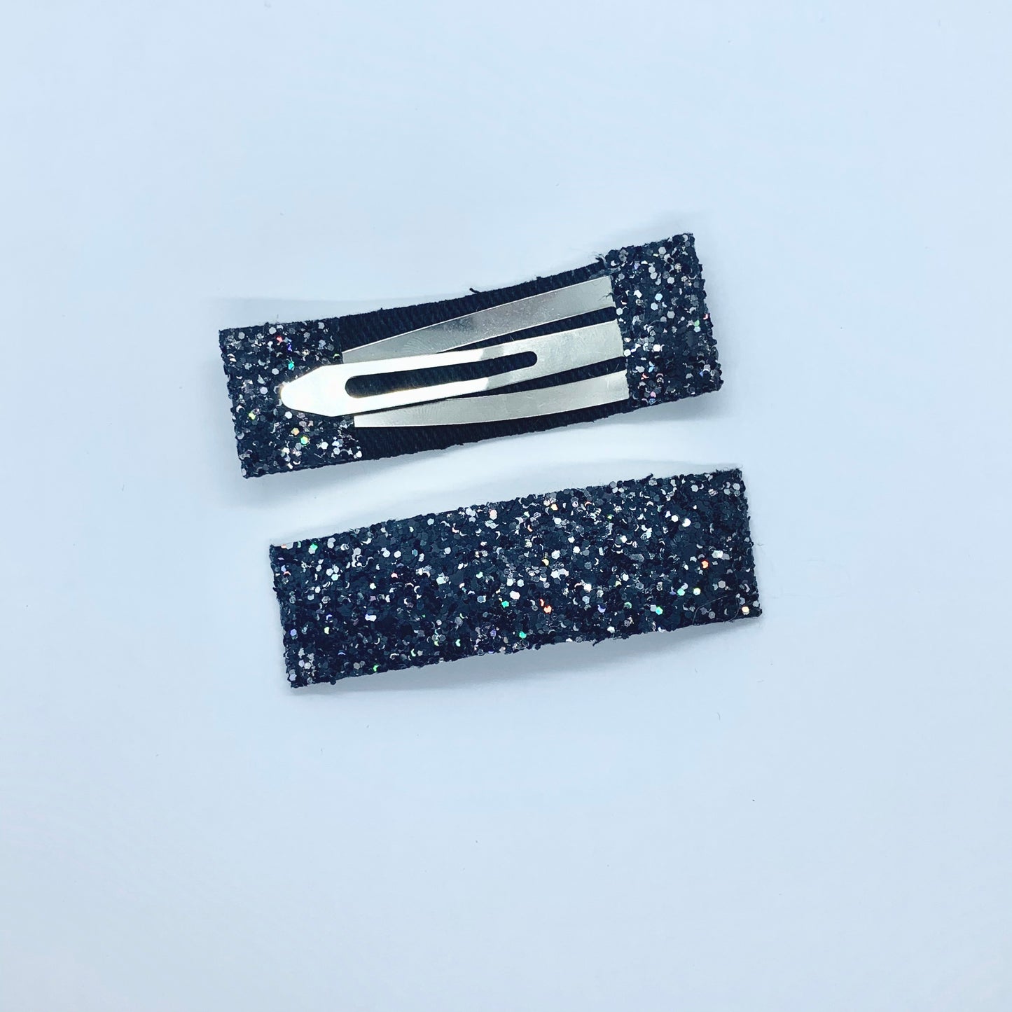 Black Sparkle | Faux Leather Snap Clips | Extra Large