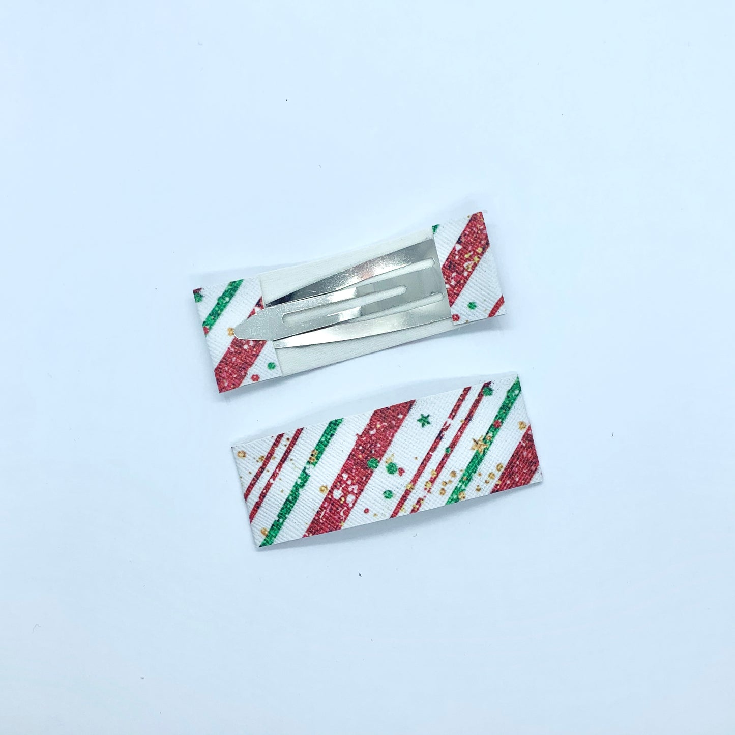 Christmas Stripes Print | Faux Leather Snap Clips | Large