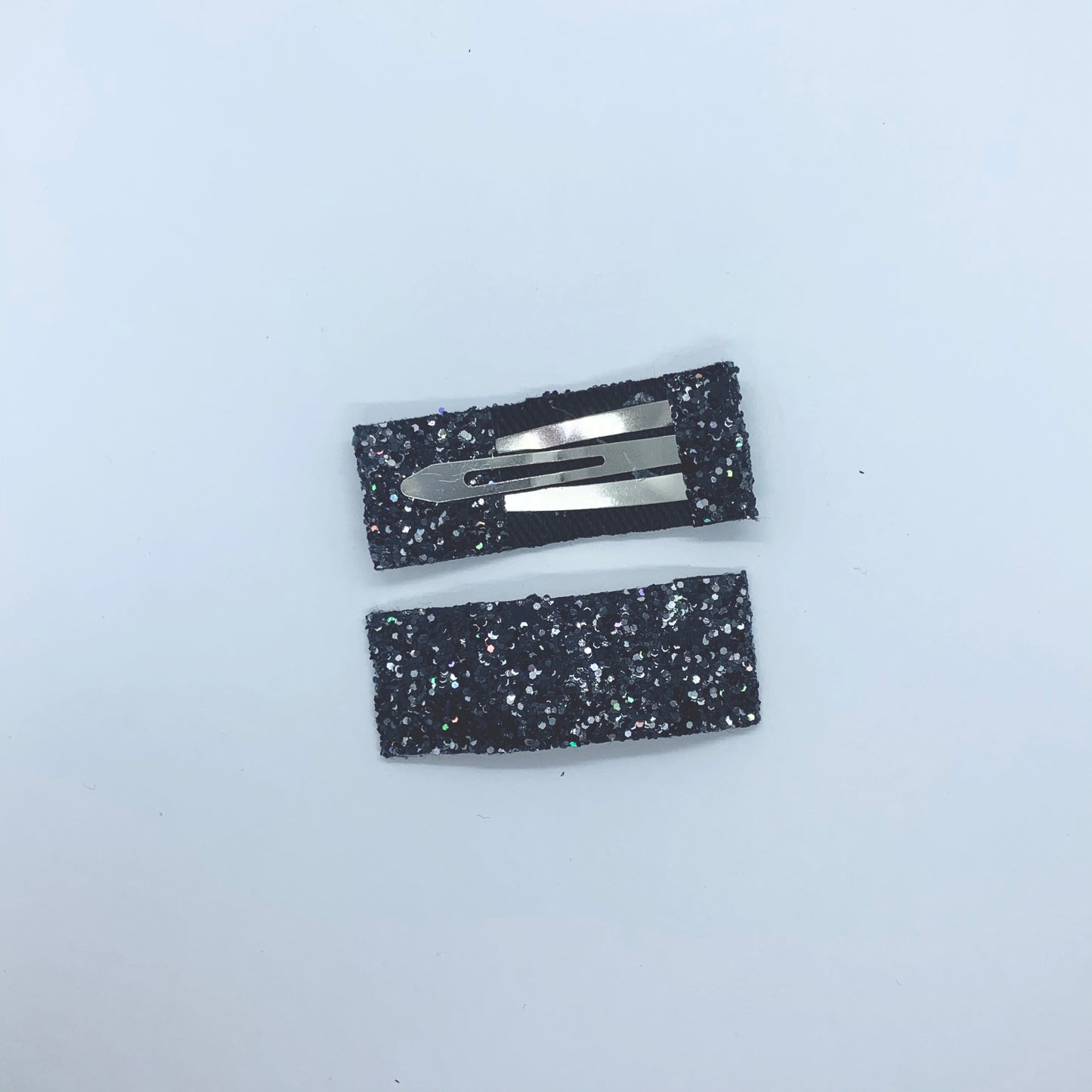 Black Sparkle | Faux Leather Snap Clips | Medium