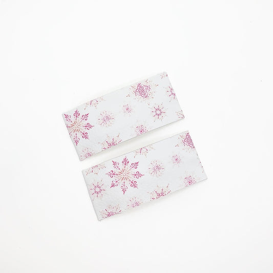 Pink Snowflake Print | Faux Leather Snap Clips | Large
