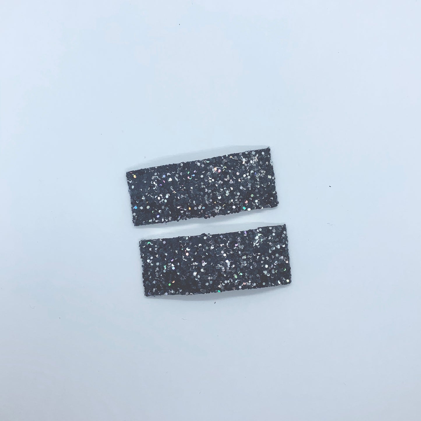 Black Sparkle | Faux Leather Snap Clips | Medium