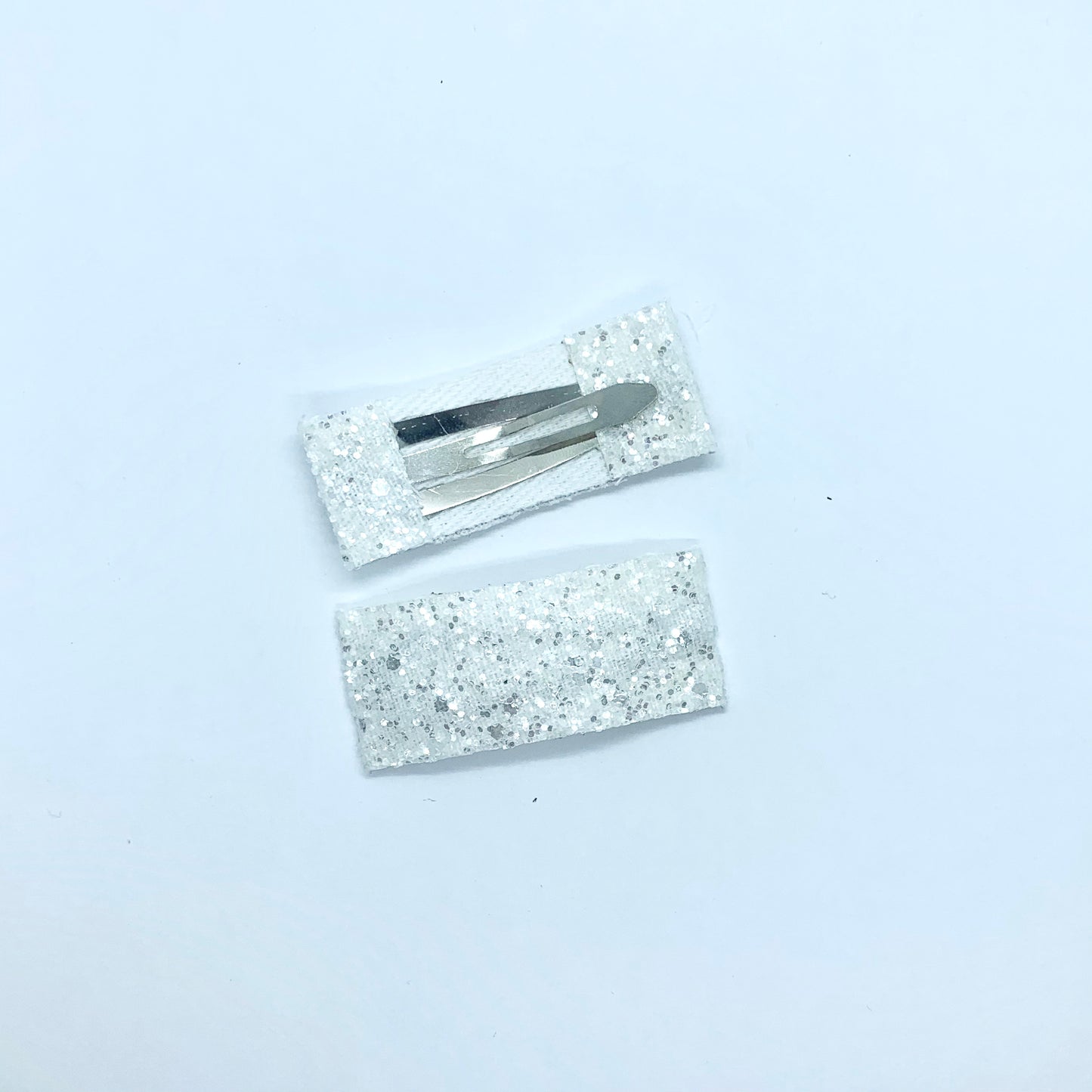 White Sparkle - Faux Leather Snap Clips | Size Small