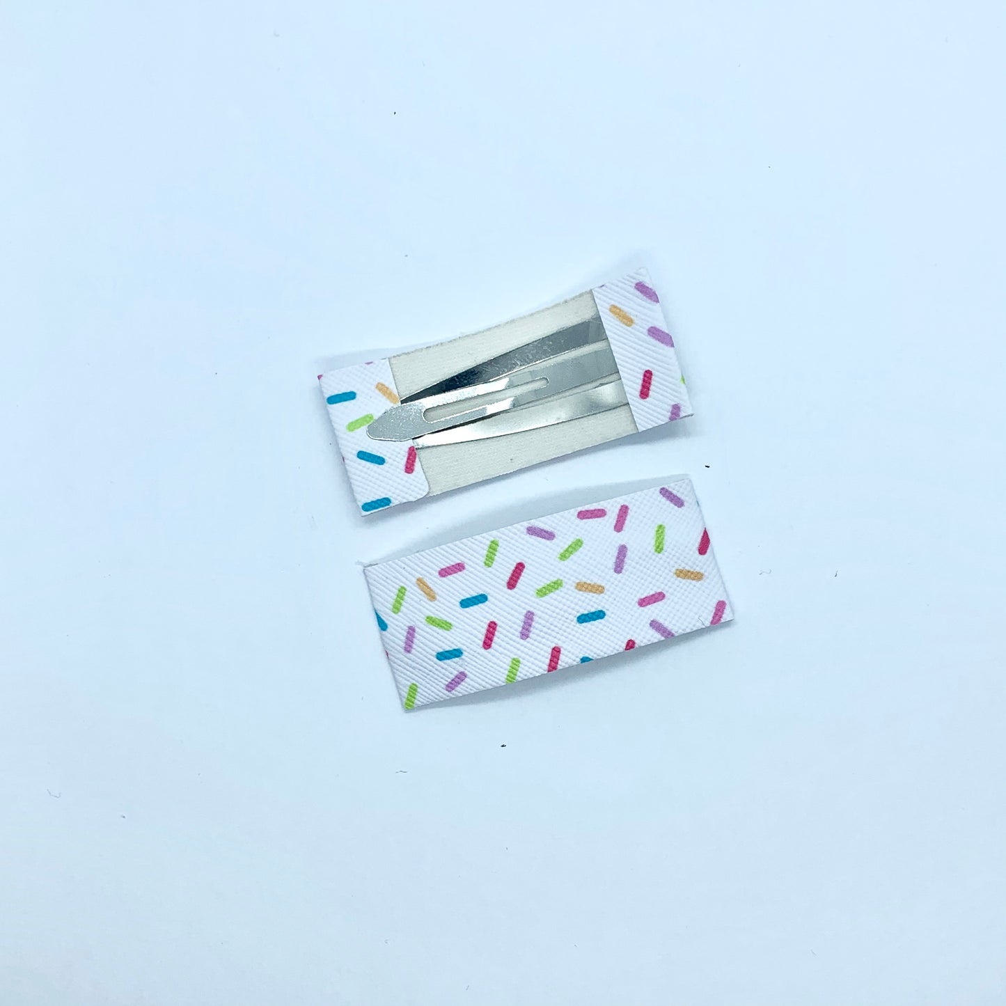 White Sprinkle Print - Faux Leather Snap Clips | Size Small