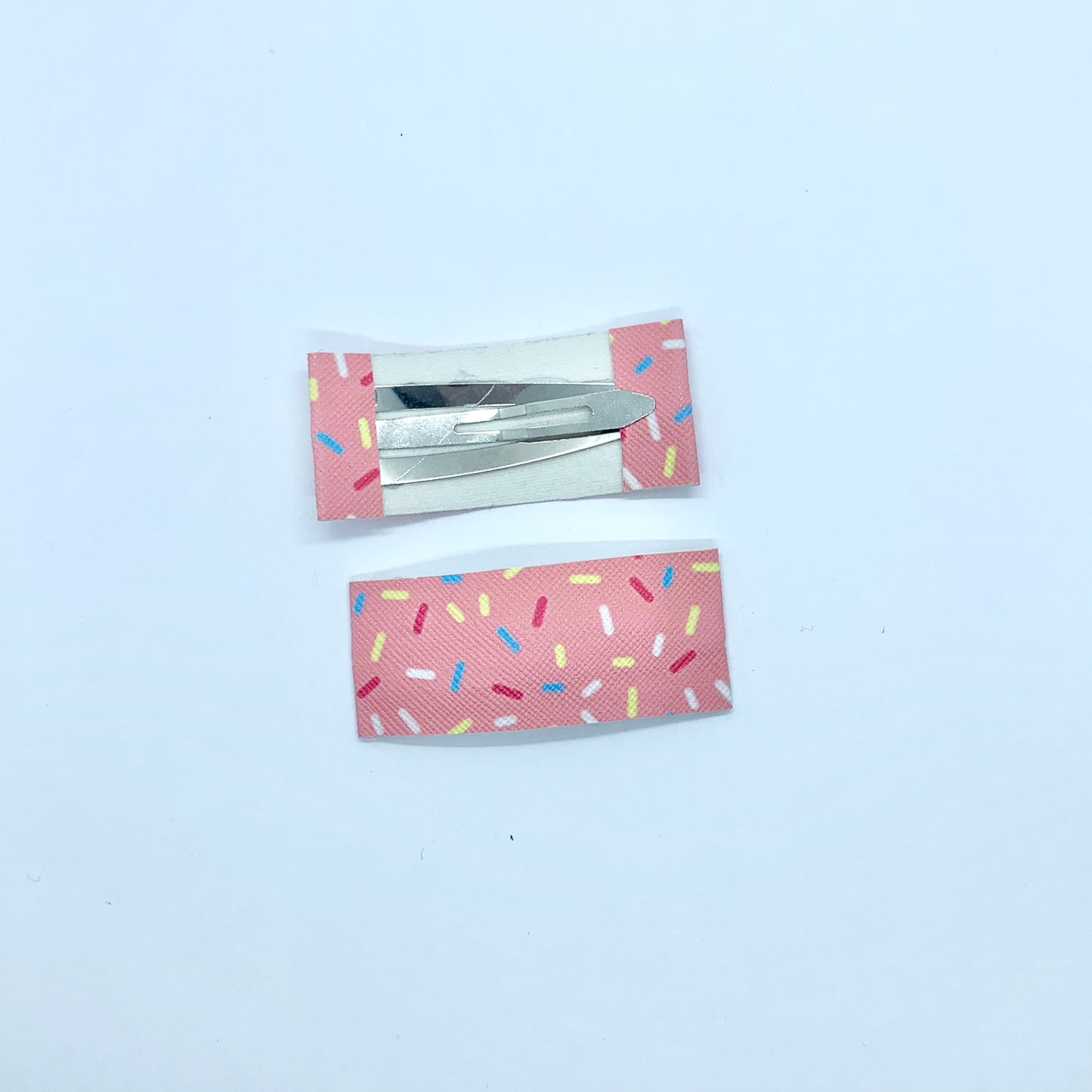 Pink Sprinkle Print - Faux Leather Snap Clips | Size Small