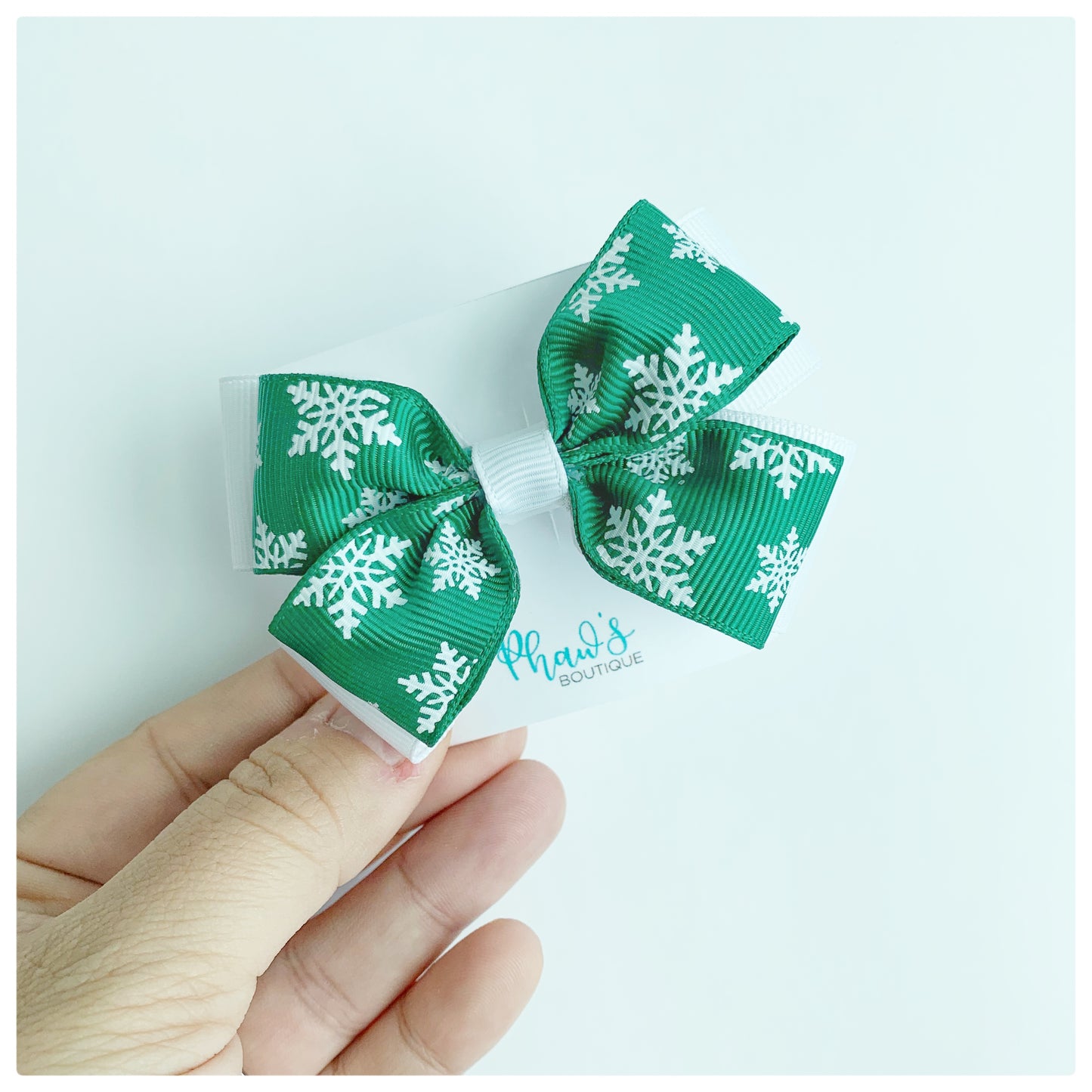 Snowflakes on dark green | Christmas Collection | Hair Bows