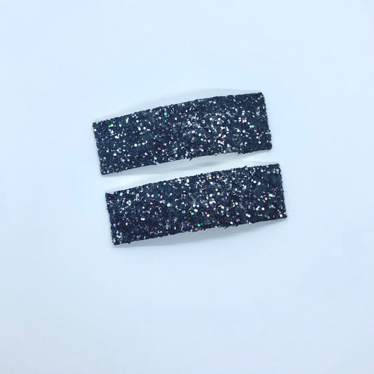 Black Sparkle | Faux Leather Snap Clips | Extra Large
