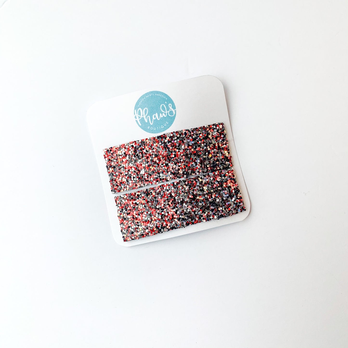 Red and Black Sparkle | Faux Leather Snap Clips